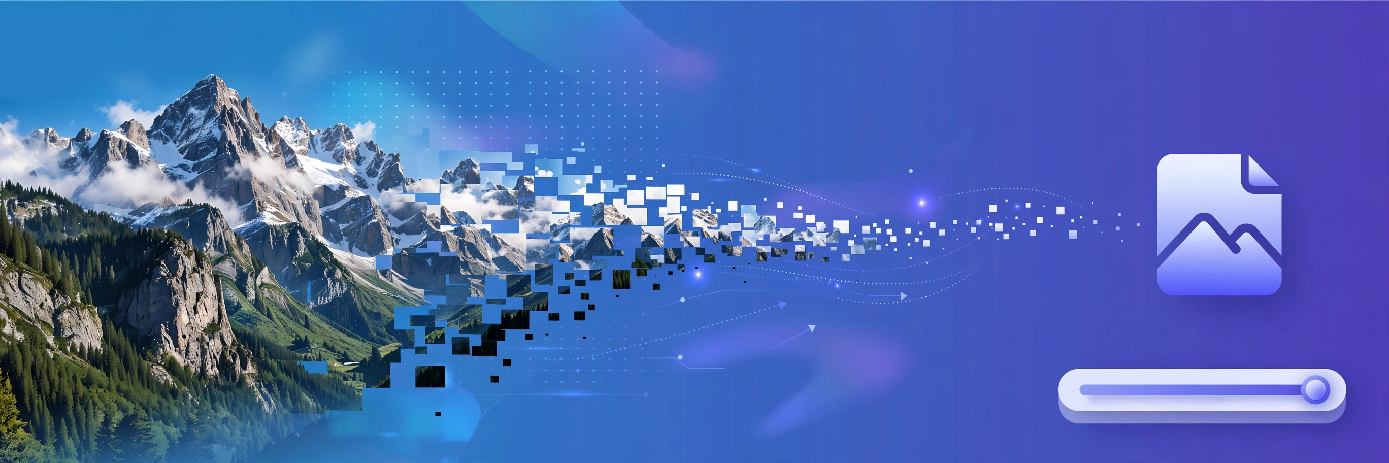 Illustration of a large high-resolution photo being compressed into a much smaller file while keeping its quality