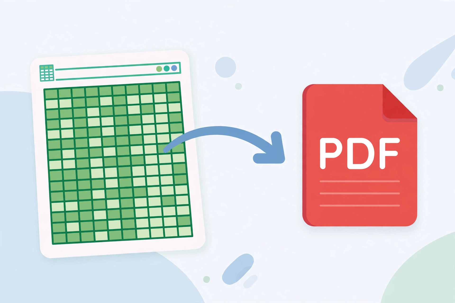 Illustration of an Excel spreadsheet being converted into a PDF document