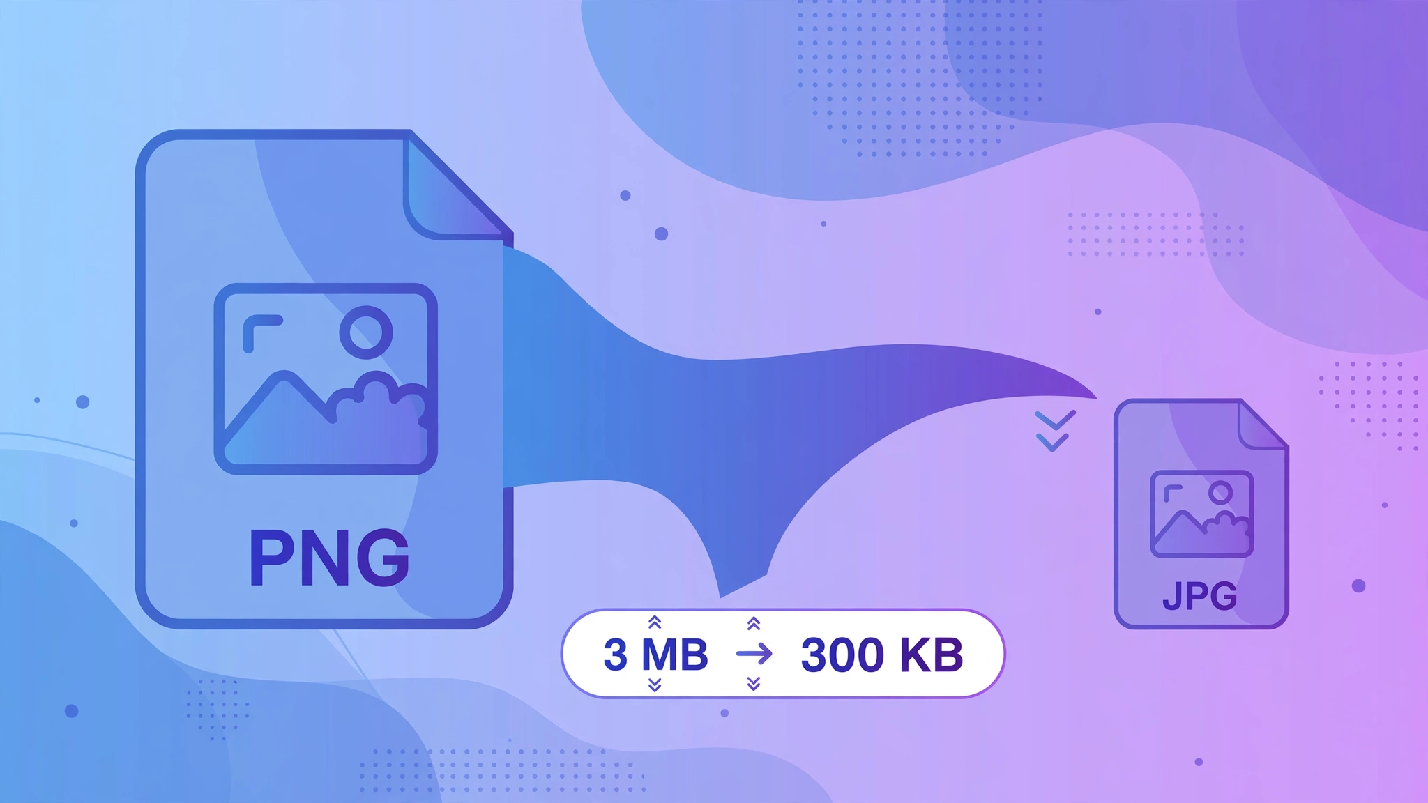 Illustration of a large PNG file being converted into a compact JPG file
