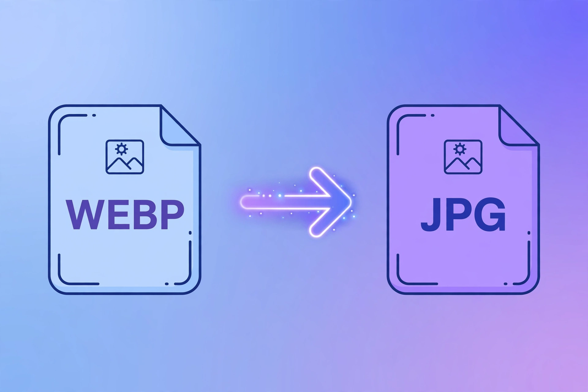 Illustration of a WebP file being converted into a JPG file