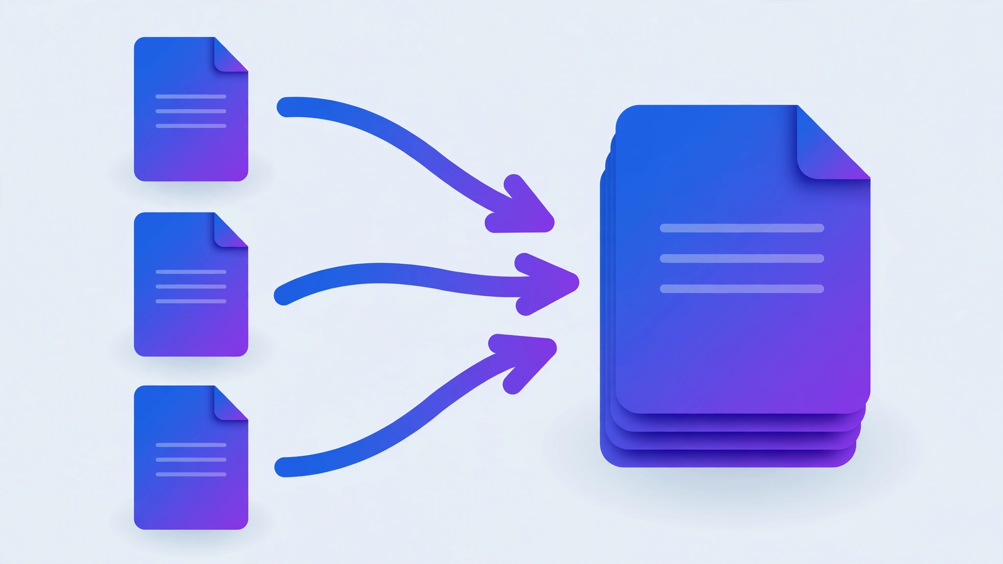 Illustration of multiple PDF documents merging into one file