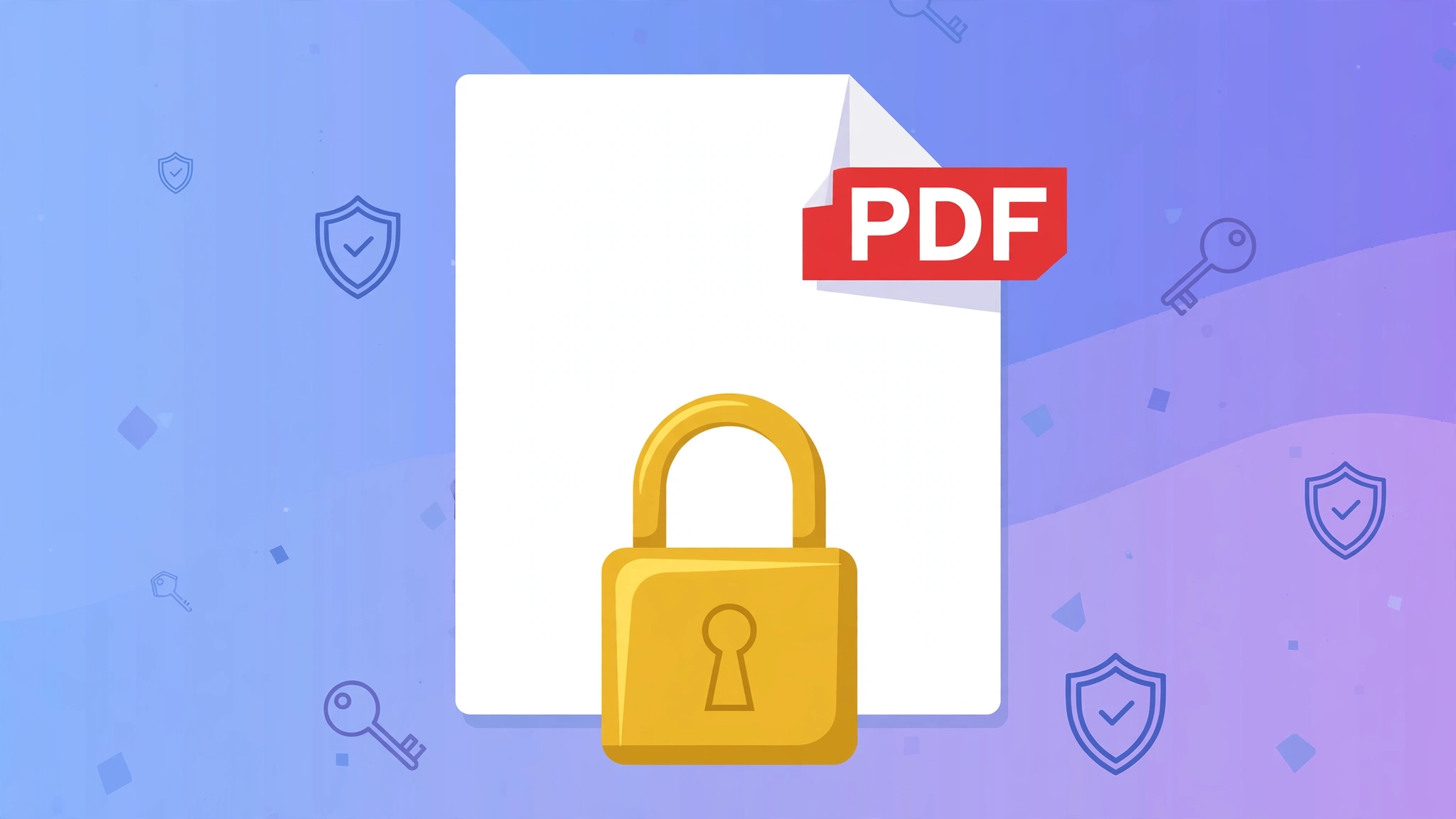 Illustration of a PDF document with a padlock, showing password protection
