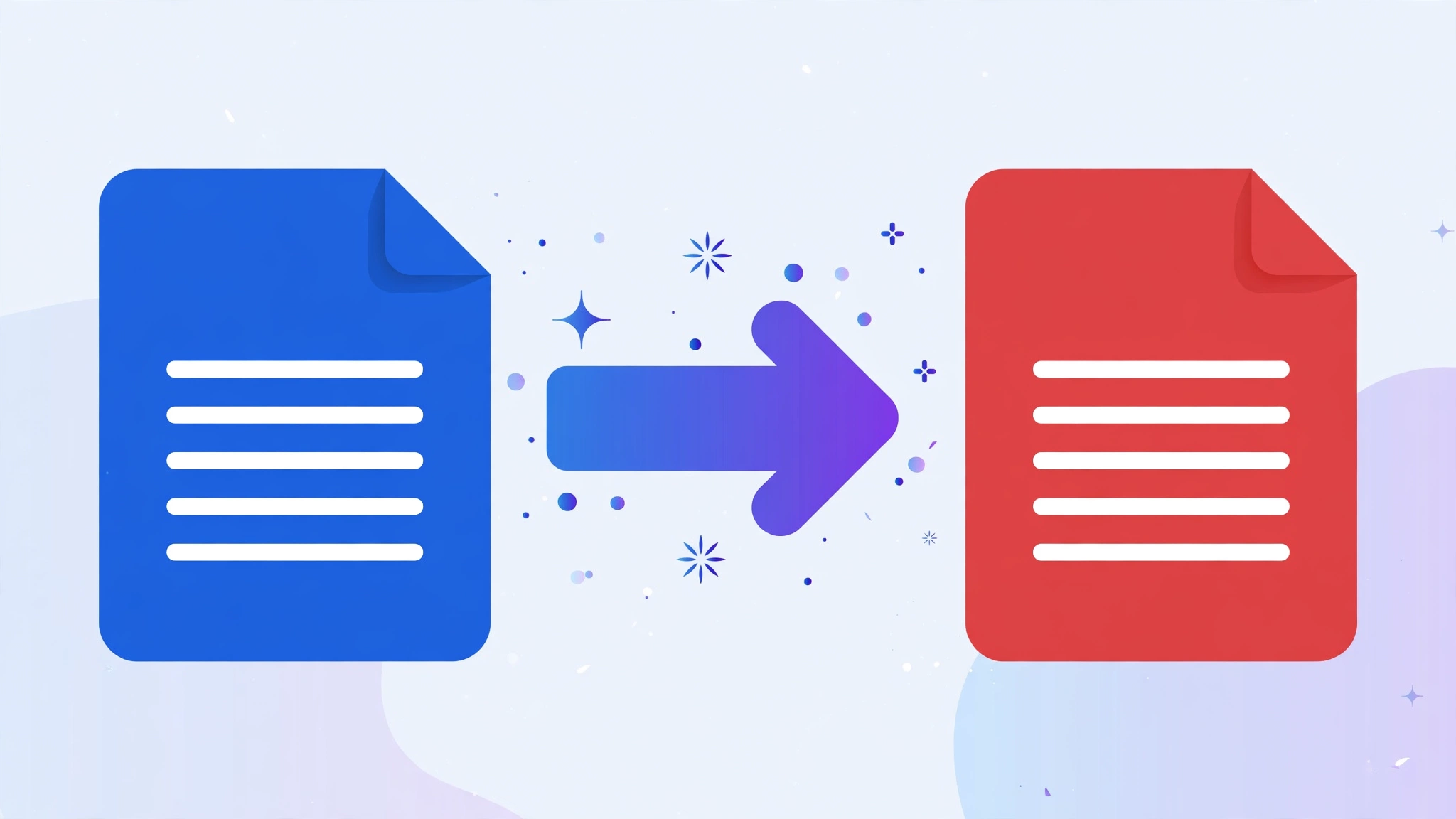 Illustration of a Word document converting into a PDF file